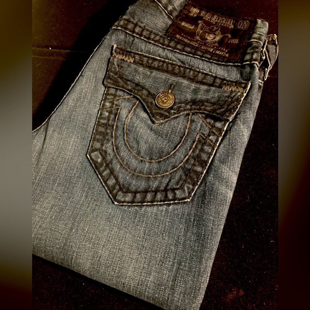 SOLD! True Religion 🇺🇸 Ricky Super T Rare Black Retail Patch size 32x34 EUC